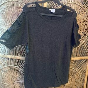 Cold-Shoulder Short Sleeve Top - Dark Gray